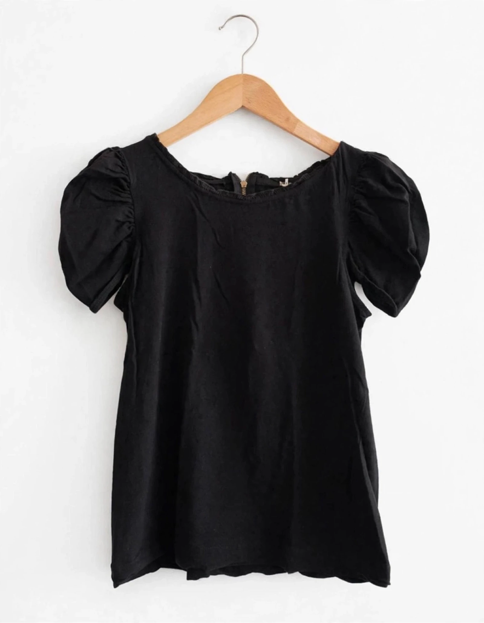 Top noir Sinéquanone S/M - Manches bouffantes ballon - Zip dos - Blouse fluide